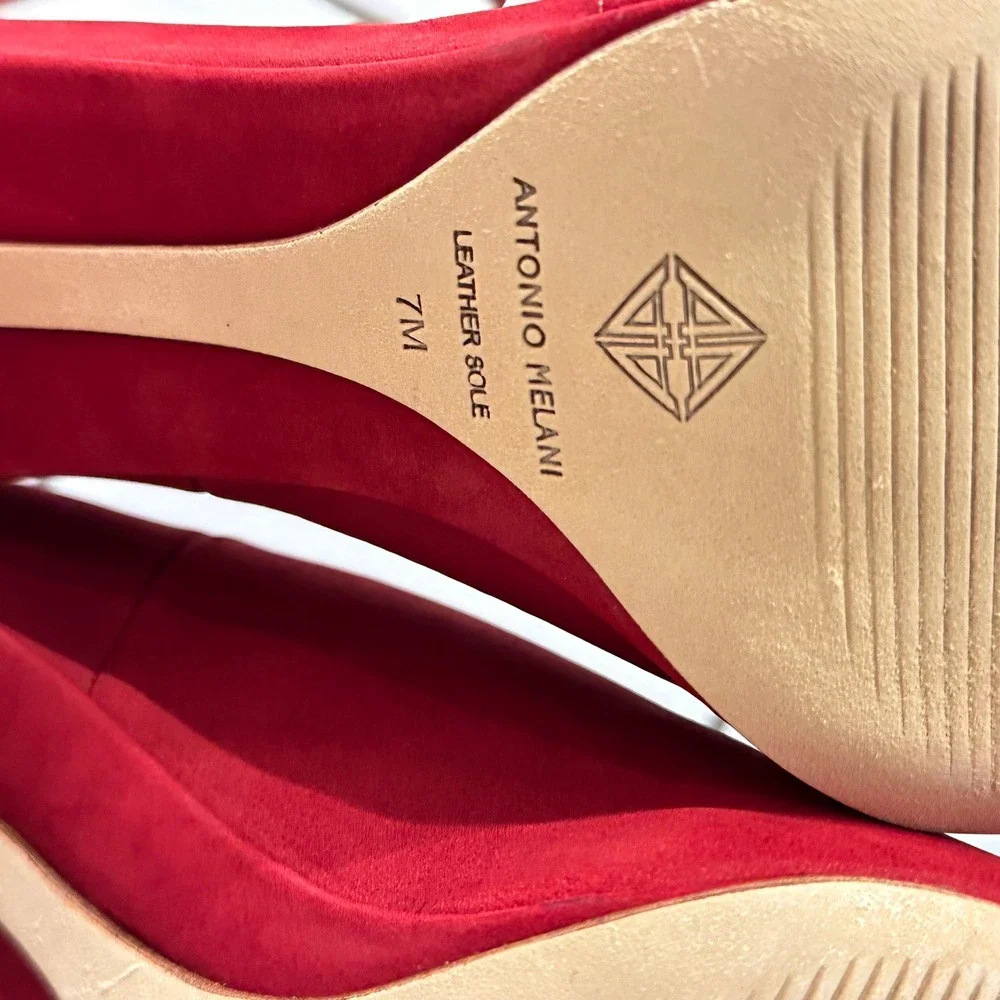 Antonio Melani Womens 7M Ehren Heels Red Rouge Suede Peep Toe Block Zip Glam